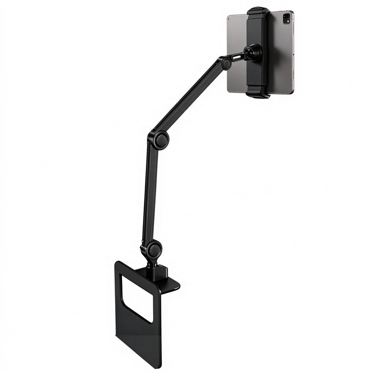 Bedside tablet arm stand, free position adjustment, heavy duty aluminum arm