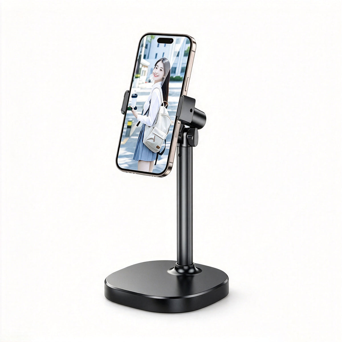 White overhead phone stand with a rotatable head