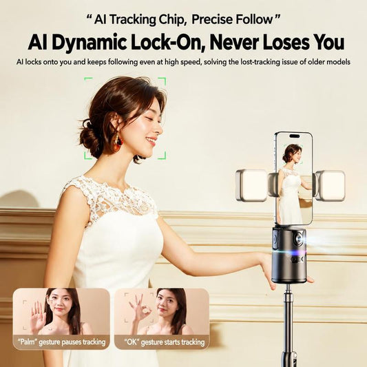 Prime Mount AI face tracking phone tripod, gesture recognition auto follow phone holder, AI dynamic lock-on for live video shooting